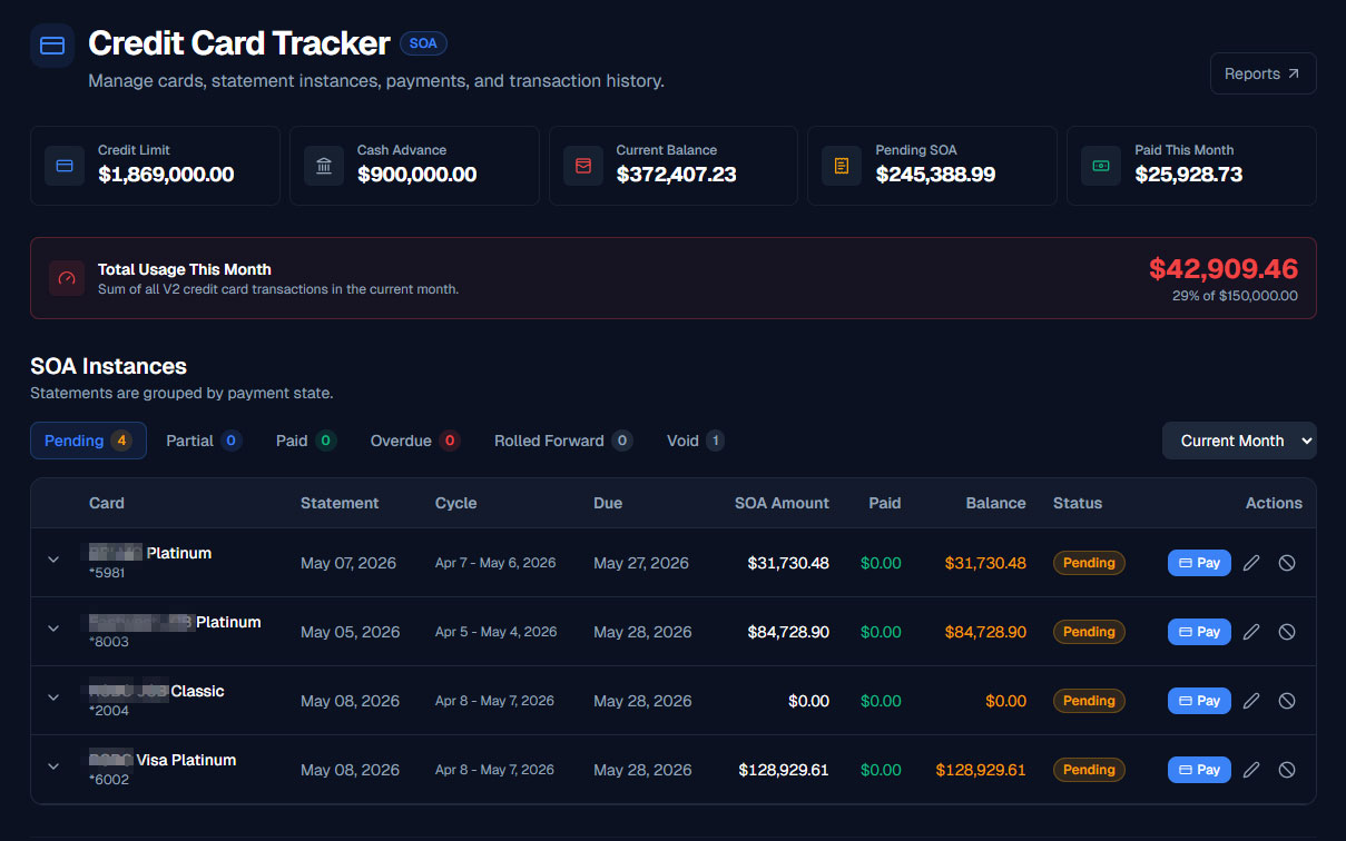 Finance Tracker (2026) system dashboard